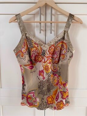 Vintage Early 2000s Silk Embellished Sleeveless Top